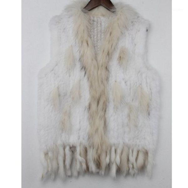 

female warm coat tassels raccoon fur collar waistcoat/jackets classic woven knitted vest women genuine natural real fur1, Black;white