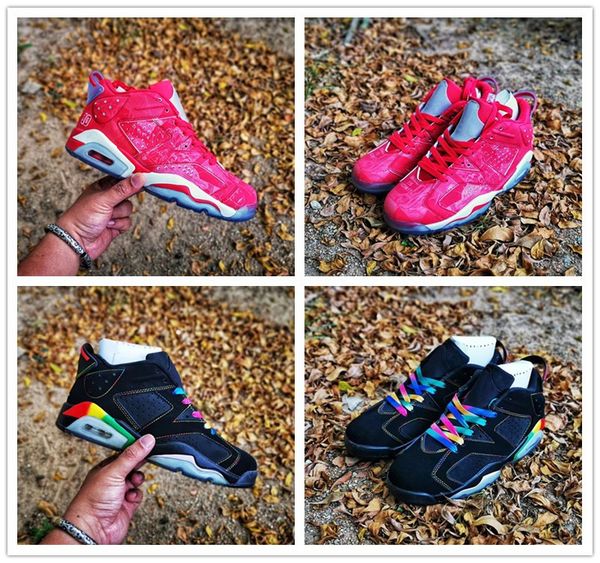 

low 6 x slam dunk men women basketball shoes varsity red white rainbow colorful black fashion mens ladies sports shoes athletic sneakers, White;red