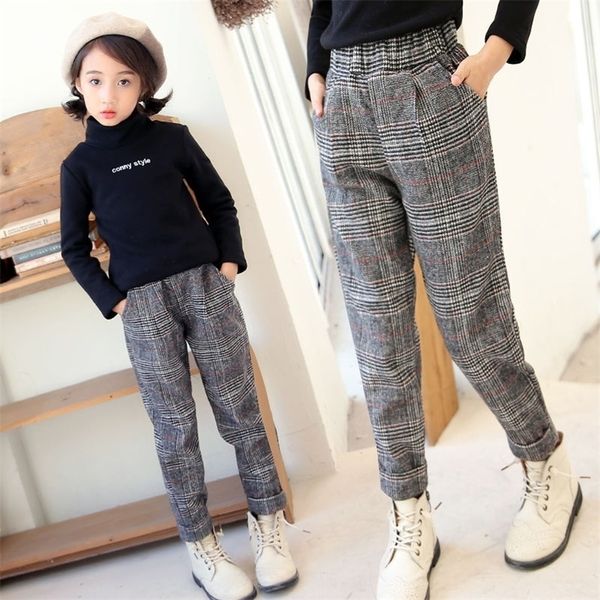 Mädchen Plaid Hosen Kinder Frühling Mittlere Taille Regelmäßige Volle Leggings Kinder Herbst Lässige Gerade Hosen - LJ201019