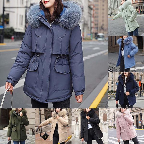 

women's winter thickening and velvet keeping warm casual coat solid polyester accessories hooded veste femme printemps, Black