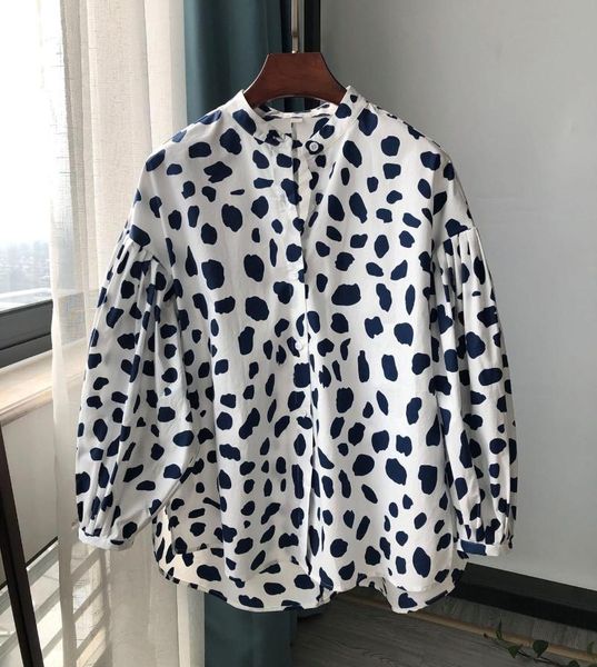 

women's blouses & shirts lantern sleeve blouse print lady single-breasted o-neck shirt early autumn wild stylish and clothes 2021, White