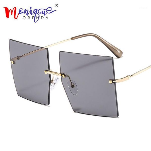 

sunglasses oversized rimless square women fashion luxury color lens big shades eyewear ladies oculo de sol feminino uv4001, White;black