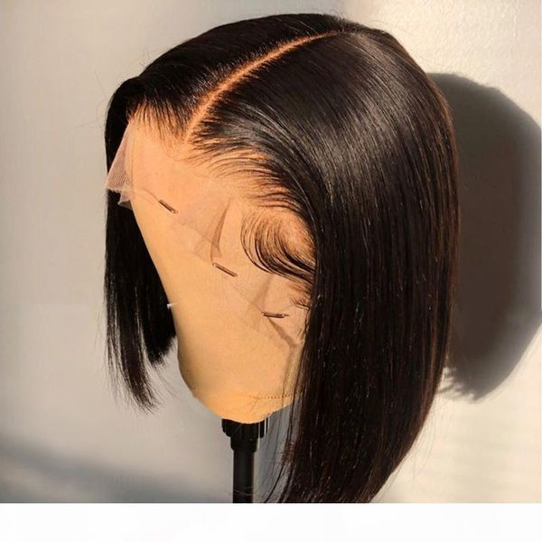 

130% short bob wig 13x4 lace front human hair wigs for women natural plucked brazilian remy, Black;brown