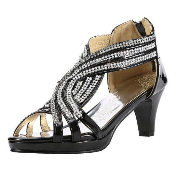 

bling women sandals 2020 summer fashion high heel sandals crystal casual ladies shoes high heels rhinestone slippers #3, Black