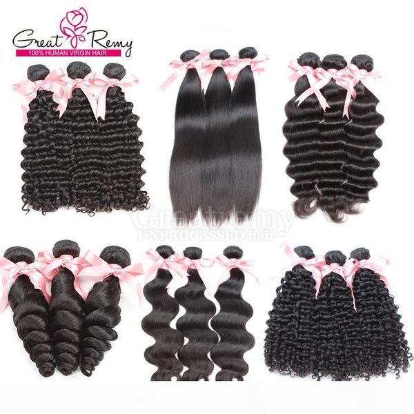 

greatremy brazilian human virgin hair bundles beautiful hair body weave wefts natural color loose deep curly wavy hair weft extension, Black