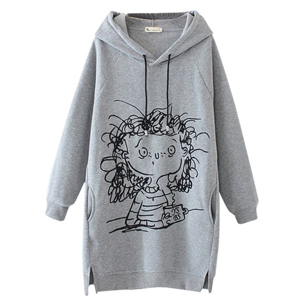 

women long hoodie sweatshirt pullover sweatshirt pullovers dress cartoon print long sleeve splited pockets sudadera mujer#y5 201216, Black