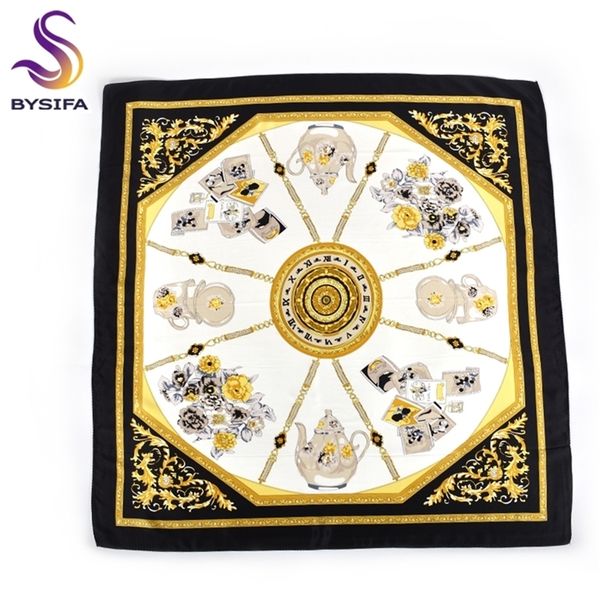 

bysifa] black gold white women elegant new 100% silk scarf shawl printed fall winter ladies brand scarves wraps 88*88cm y201007, Blue;gray