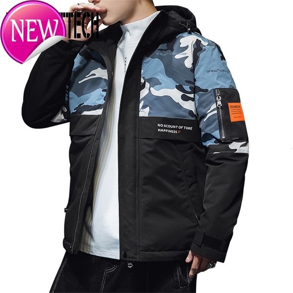 

2020 winter camouflage jacket men parka 2020 new cotton padded puffer jackets men fashion zipper up hooded outerwear coats, Black