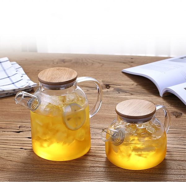 

heat-resistant borosilicate water bottle glass kettle pot with bamboo lid coffee & tea tools