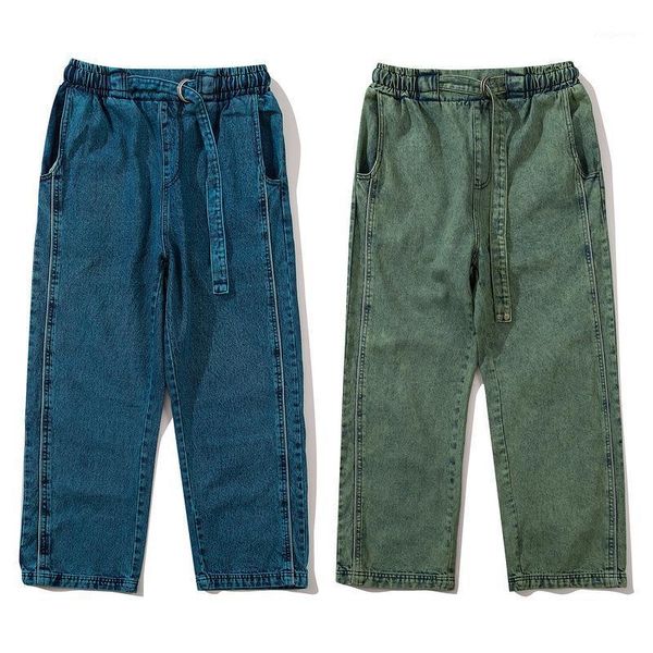 

elastic waist kpop clothes high street denim jeans for men men clothing1, Blue