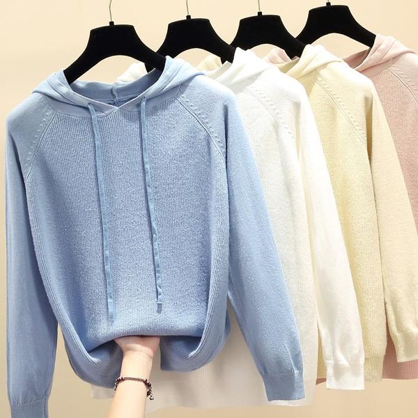 

lucyever 2020 new hooded knit pullovers women autumn korean style sweet sweaters woman loose outer wear drawstring jumper, White;black