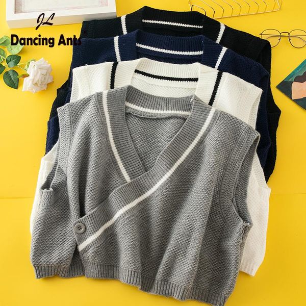 

women's knits & tees woman sweaters knitted loose sleeveless tanks sweet women line colorblock cardigans outwear autumn or winter kore, White