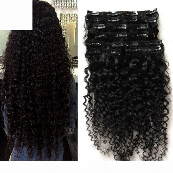 

yuntian kinky curly clip in hair extensions for black hair 8pcs afro kinky clip ins 100g clip in extensions for african american hair, Black;brown