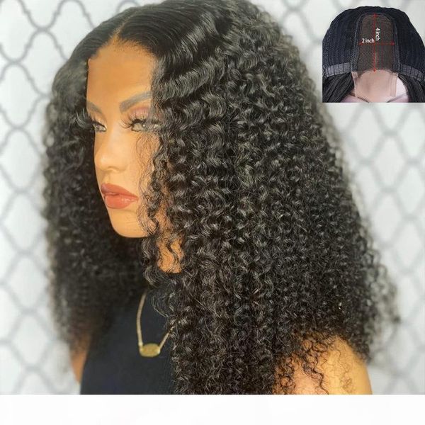 

2x4 lace closure wig human hair wigs for black women 150% kinky curly wig remy black knots brazilian remy hair pre plucked jko, Black;brown
