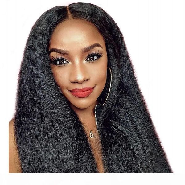

full lace human hair wigs for women kinky straight wig mongolian hair glueless lace front wigs with baby hair, Black;brown