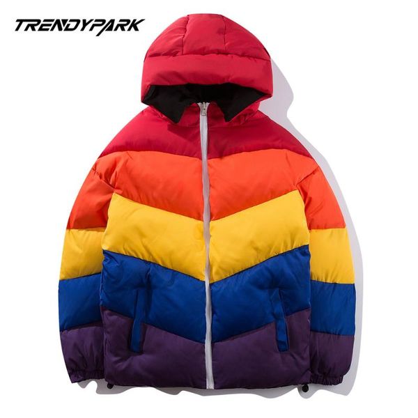 

2020 mens winter padded coat plaid parka hip hop jacket for men fleece flocking warm outwear windbreaker streetwear harajuku, Black
