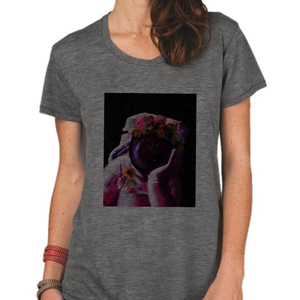 

daily casual wear female t-shirt astronaut flowers print gym vogue exquisite t shirt loose plus size white grey tshirt