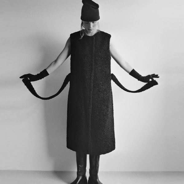 

2021 new autumn winter women vest teddy blet sleeveless stylish female long thick warm cashmere jacket casual girl streetwear 64qv, Black