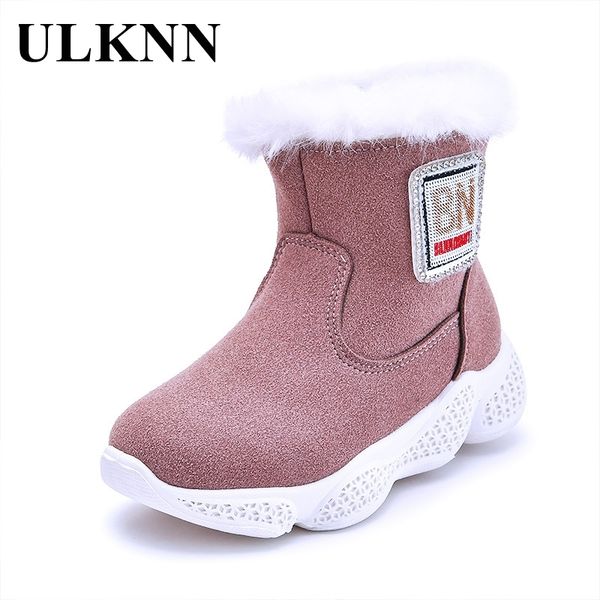 

ulknn winter children's cotton shoes girl's snow boots waterproof footwear autumn thickened velvet suede non-slip solid color 1029, Black;red