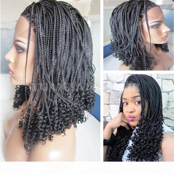 

black color kinky twist tips synthetic braid lace front wig for black women ing