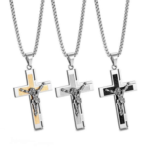 

fashion mens silver chains engraved custom jesus cross pendant necklace