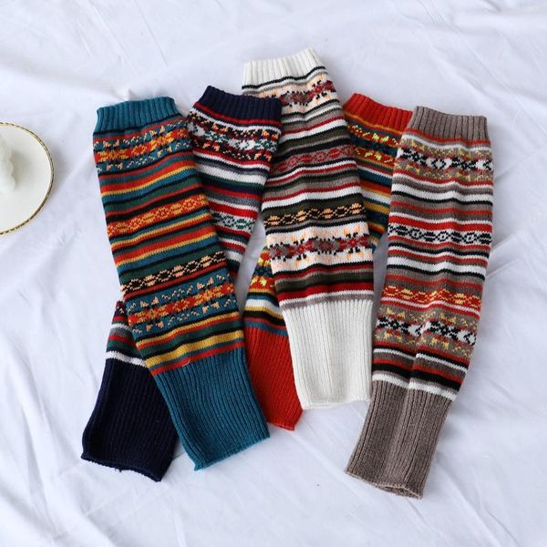 

socks & hosiery 2021 arrival 8colors winter warm legwarmers soft knitted camouflage boots cuff jeans accessory 43cm length fashion women, Black;white