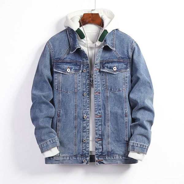 

spring autumn men's cotton denim jacket plus size bust 146cm 5xl 6xl 7xl 8xl 9xl long sleeve light blue washed denim jacket men, Black;brown