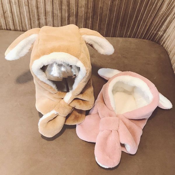 

winter baby's children's scarf in one hat neck boy and girl's ear protection imitation rabbit plush, Red;brown