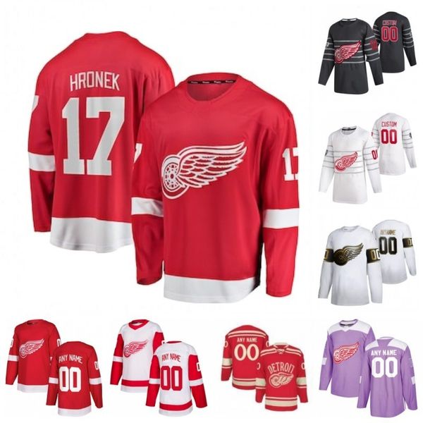 

custom filip hronek frans nielsen jonathan ericsson luke glendening adam erne alex biega 2020 hockey jerseys stitched, Black;red
