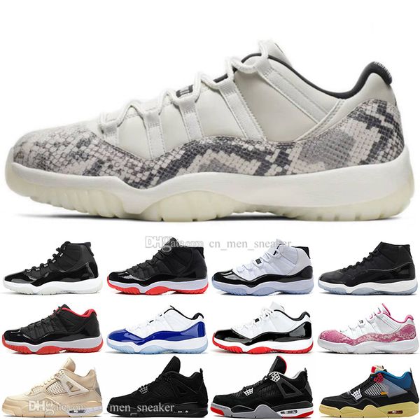 

new 11 11s 25th anniversary bred 4 4s union noir black cat what the basketball shoes concord 45 infrared 23 men sports sneakers, White;red