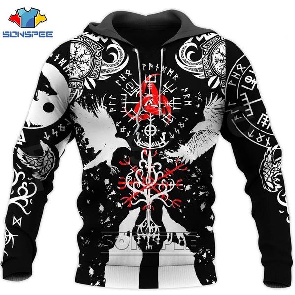 

men's hoodies & sweatshirts symbol tattoo viking fashion trucksuit 3d print casual zipper/sweatshirts/hoodies/jacket, Black