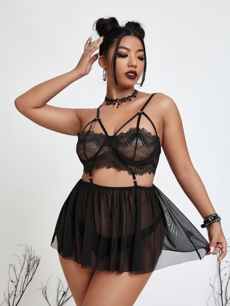 

plus eyelash lace trim cut out slips y0ji#, Black;white