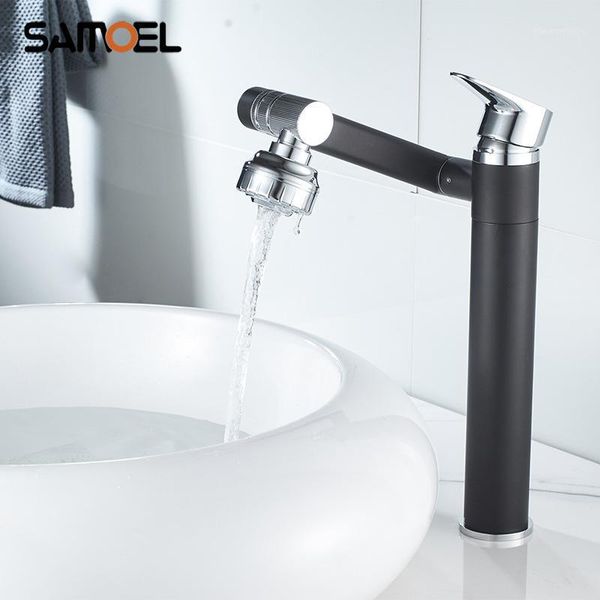

samoel creative design deck mount brass black paint bathroom sink faucet mixer taps with rotating sprayer b33351