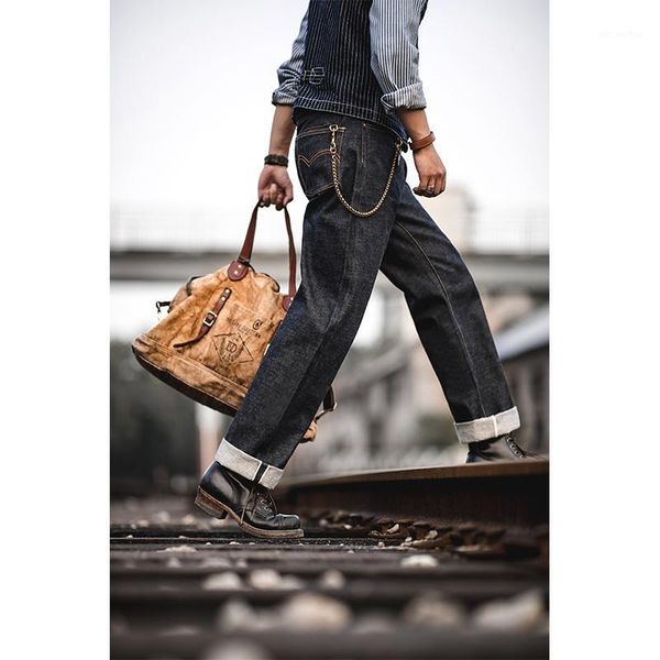 

firmranch men/women autumn retro heavy 15oz unwashed original denim jeans amekaji american vintage straight leg long pants1, Blue