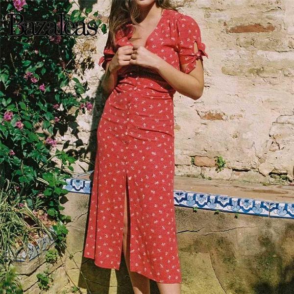 

bazaleas france red grandma flower bouquet print women dresses holiday center buttons vestido vintage short sleeve women dress1, Black;gray