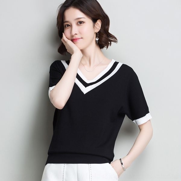 

7fakh chicken loose v-neck ice silk zgbzi women's knitted short-sleeved heart short-sleeved t-shirt women's 2020 summer new fashio, White