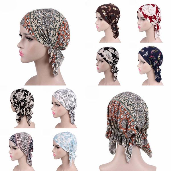 

женщины durags банданы тюрбан hat мода цветочный печати потеря мусульманская stretch химиотерапия cap волос платке тюрбан indias hat beanie, Black