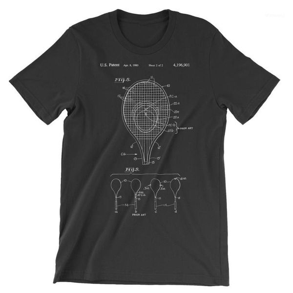 

tennis racket patent t-shirt.100% cotton soft comfy tee on black white or gray 2xl 42xl tee shirt1, White;black