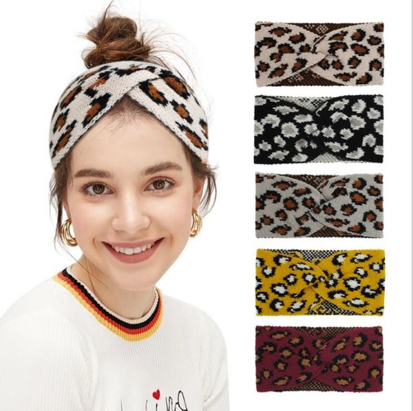 Haarbänder Frauen Leopard Gestricktes Stirnband Mode Criss Cross Haarband Winter Elastizität Bandanas Warme Wolle Stricken Lässige Kopfbedeckung LSK1505