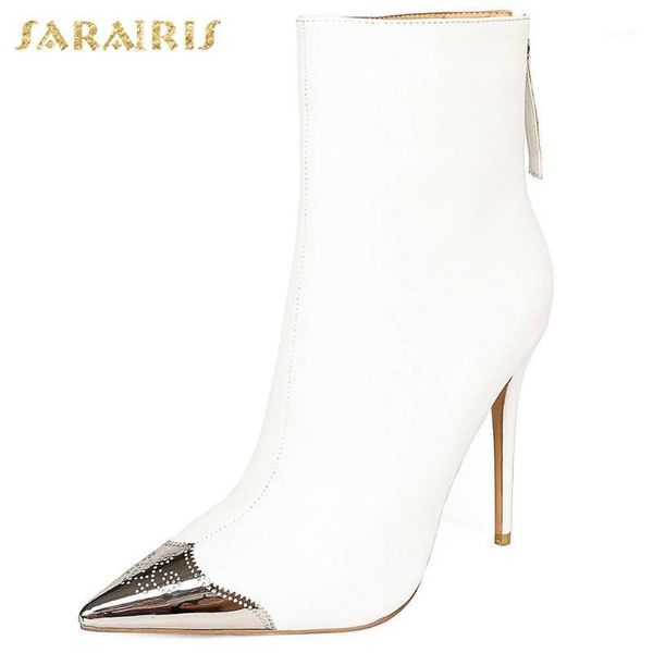 

sarairis 2020 new arrivals thin high heels shoes woman boots pointed toe zip up spring autumn fashion ankle boots female1, Black