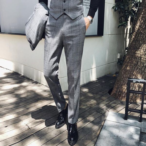 

men's suits & blazers fashion boutique mens plaid casual business suit trousers male high-end slim pants wedding dress1, White;black