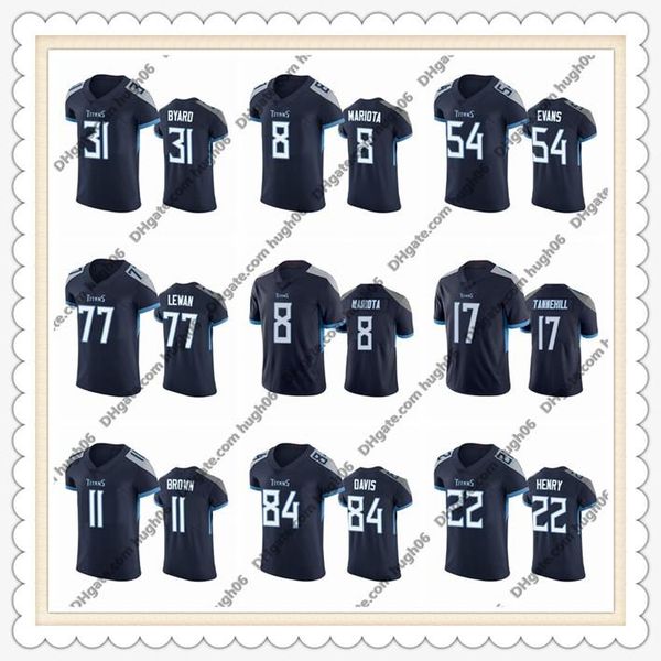 

100th vapor elite nfl tennessee titans custom 11 brown 84 davis 22 henry 98 simmons 31 byard 8 mariota football jerseys, Black;red