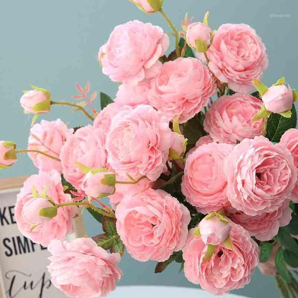 

5pcs rose artificial flowers 3 heads peonies silk flowers fake flower wedding decor for home peony bouquet wedding road lead1