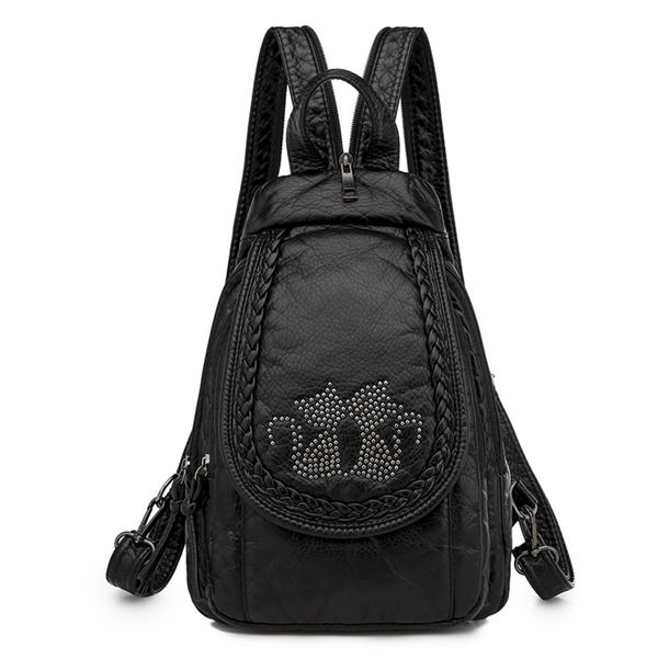 

2020 women leather backpacks black leather school bagss for teenage girls female travel backpack mochila feminina c1223