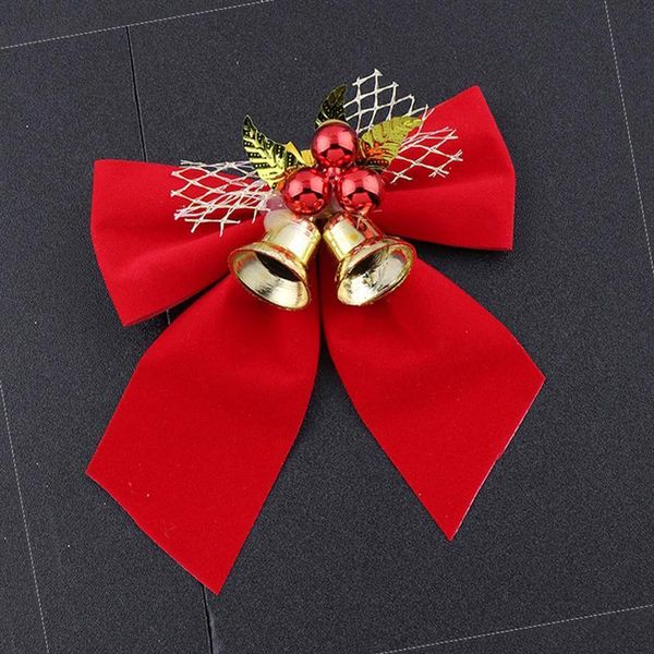 

6шт красный довольно натянутый лук с колокольчиками украшения рождественской елки xmas ленты лук home hotel xmas party новый год украшение b