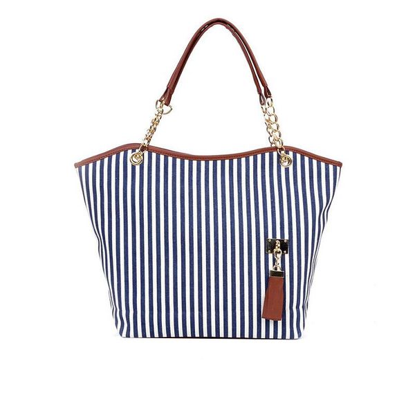 

trend new women bag chain handle tassel decoration zipper women shoulder bag fashion canvas striped handbags