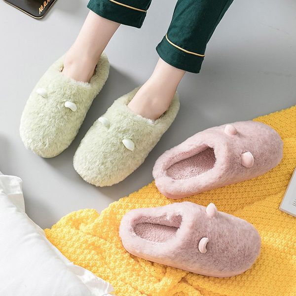 

winter ladies warm plush cotton shoes flat women's slippers thick heels platform female indoor shoes home slippers flock y1125, Black