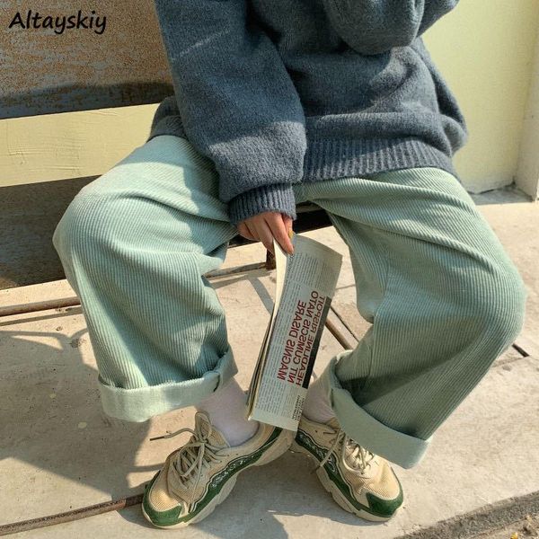 

pants women corduroy korean style solid teenagers warm retro harajuku street wear couples ins soft loose wide leg trousers baggy, Black;white