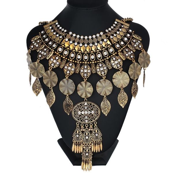 

new design vintage statement necklaces big bling crystal flowers pendants women maxi chokers necklaces costume jewelry, Golden;silver