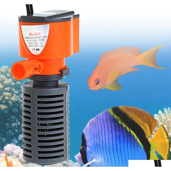 

3 in 1 silent aquarium filter submersible oxygen internal pump sponge water with rain spray for fish tank air increase 3/5w f7d5r